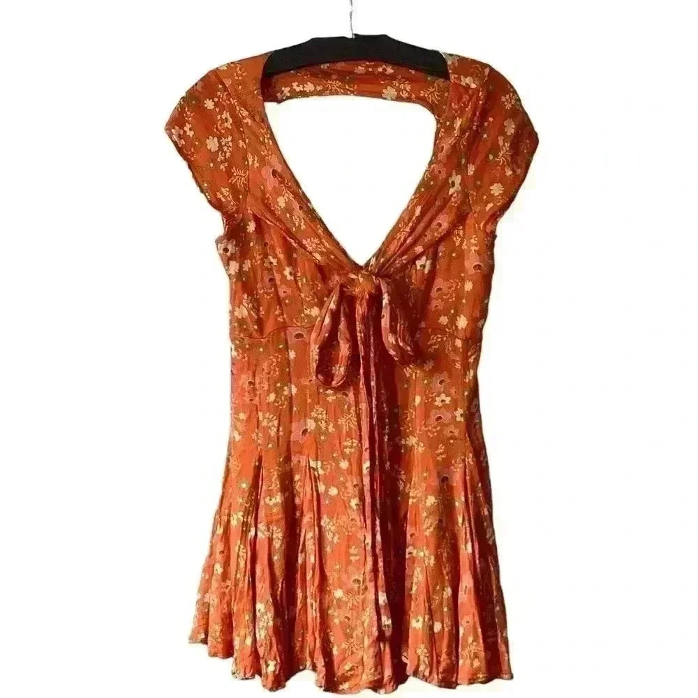 Free People It Takes Two Floral Peach / orange Combo Mini Dress Size Small/ P